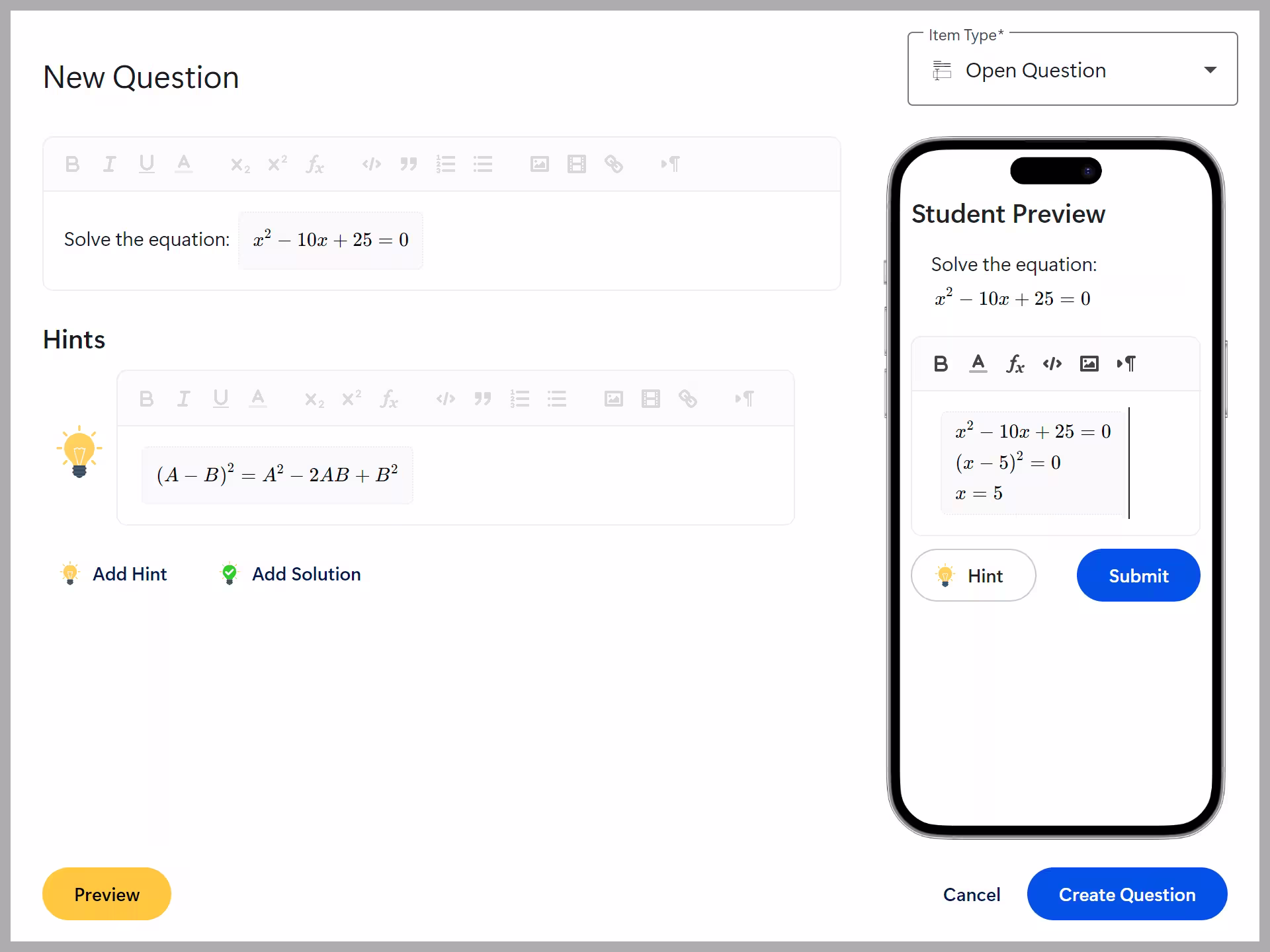 Open Question screenshot