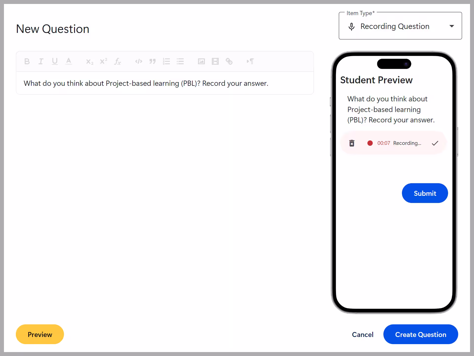 Recording Question screenshot