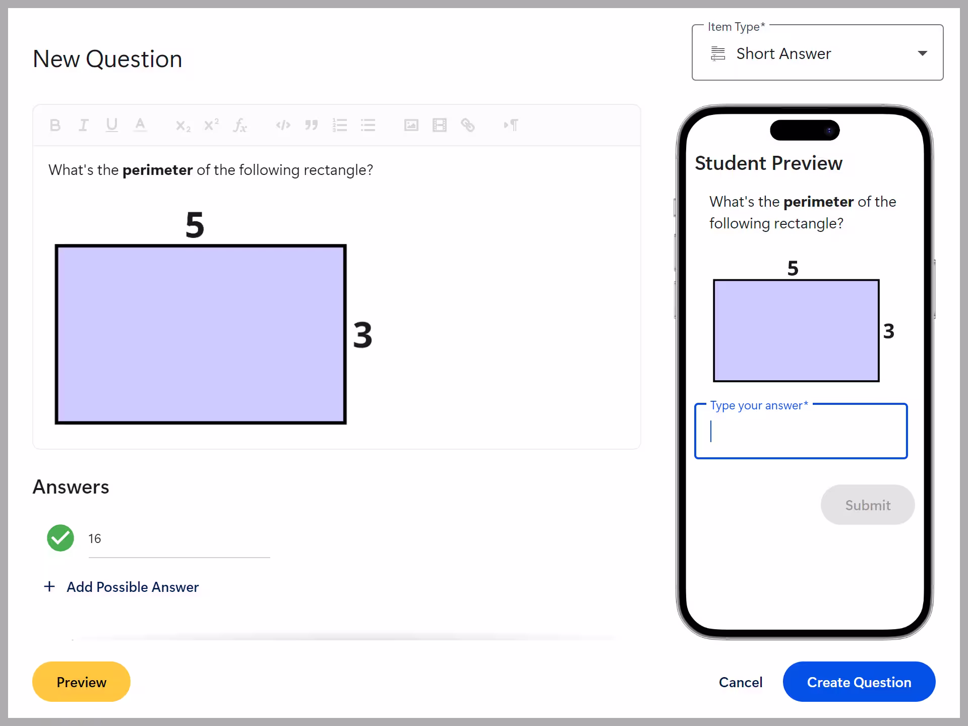 Short Answer screenshot