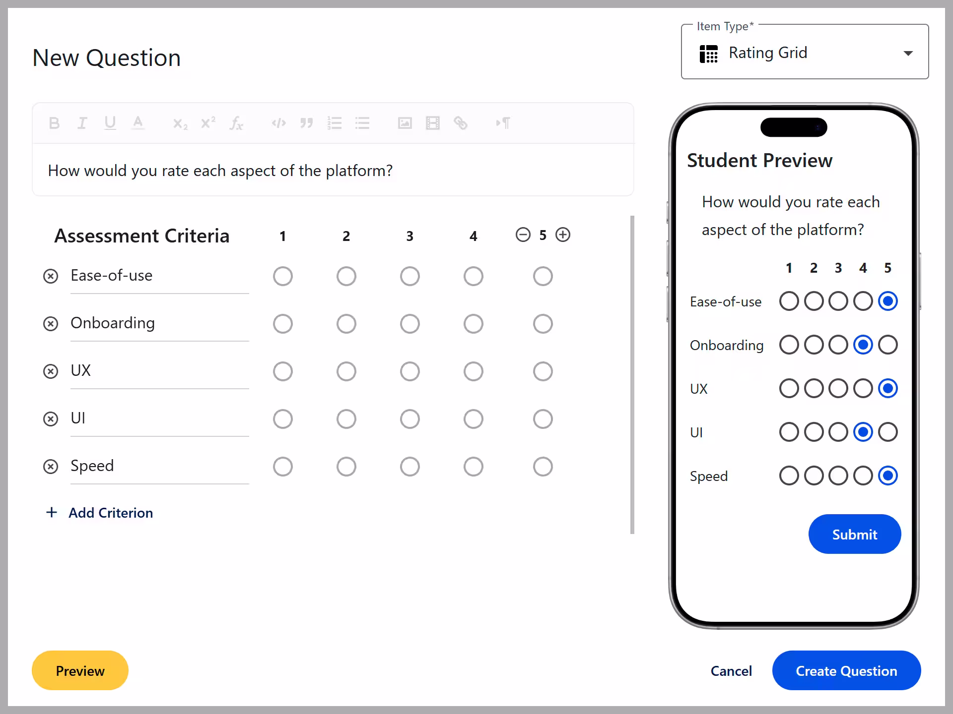 Rating Grid screenshot